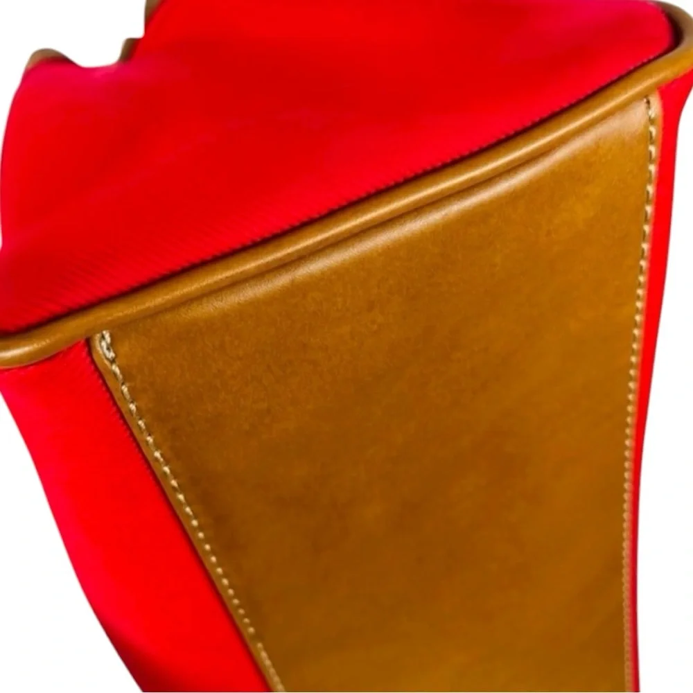 Fossil Classic #75082 Red Canvas & Leather Satchel Tote Bag Vintage Key Charm - Picture 6 of 11